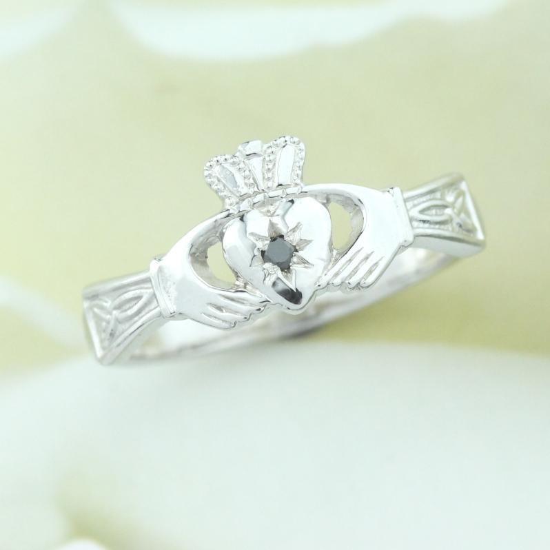 Jewelry  - Ladies Black Diamond Silver Claddagh Ring