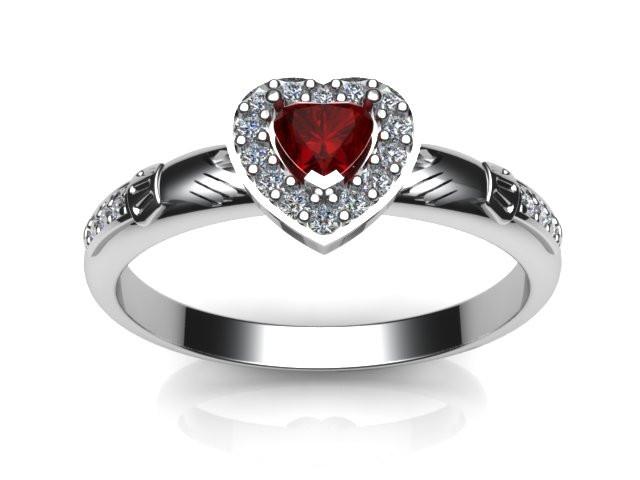 Jewelry - Ladies Claddagh Ring. Created Ruby Gemstone Claddagh Ring, Contemporary Irish Celtic Claddagh Ring.