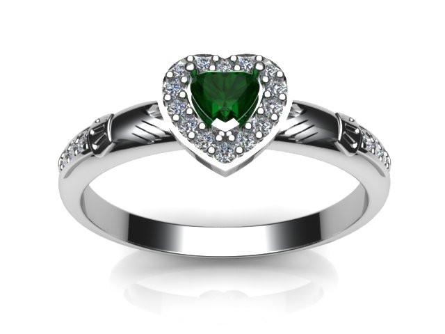Jewelry - Ladies Claddagh Ring.  Green Cubic Zirconia Gemstone Claddagh Ring, Contemporary Irish Celtic Claddagh Ring.