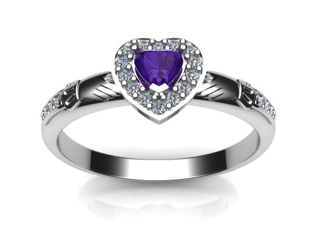 Jewelry - Ladies Claddagh Ring. Real Amethyst Gemstone Claddagh Ring, Contemporary Irish Celtic Claddagh Ring.