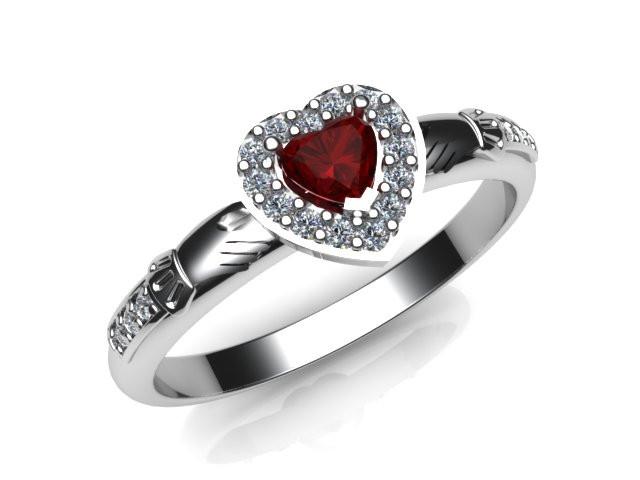 Jewelry - Ladies Claddagh Ring.  Real Garnet Gemstone Claddagh Ring, Contemporary Irish Celtic Claddagh Ring.