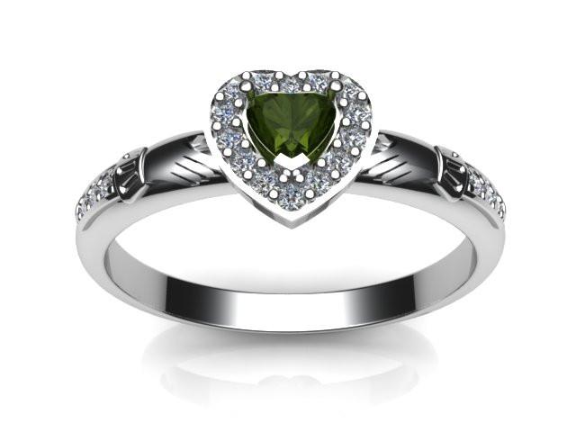 Jewelry - Ladies Claddagh Ring. Real Green Peridot Gemstone Claddagh Ring, Contemporary Irish Celtic Claddagh Ring.
