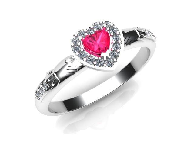 Jewelry - Ladies Pink Cubic Zirconia Gemstone Claddagh Ring, Contemporary Irish Celtic Claddagh Ring.