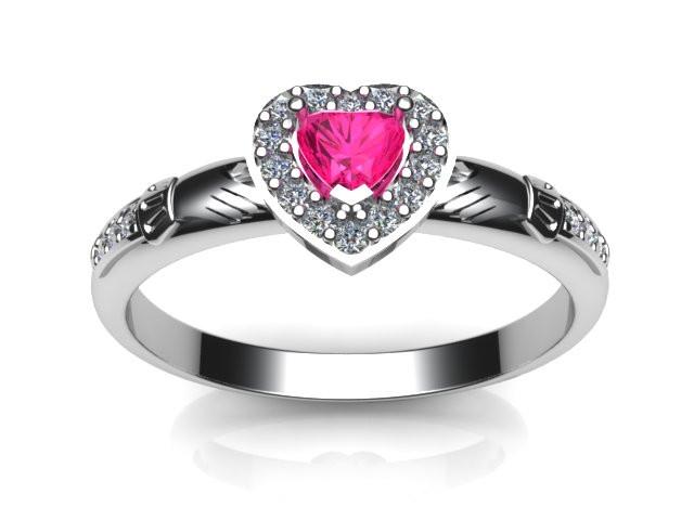 Jewelry - Ladies Pink Cubic Zirconia Gemstone Claddagh Ring, Contemporary Irish Celtic Claddagh Ring.