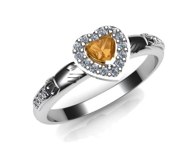 Jewelry - Ladies Real Golden Citrine Gemstone Claddagh Ring, Contemporary Irish Celtic Claddagh Ring.