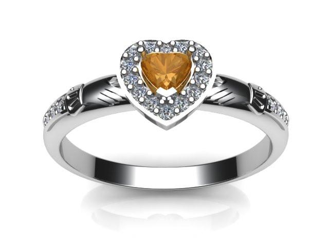 Jewelry - Ladies Real Golden Citrine Gemstone Claddagh Ring, Contemporary Irish Celtic Claddagh Ring.