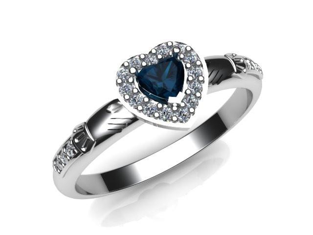 Jewelry - Ladies Real London Blue Topaz Gemstone Claddagh Ring, Contemporary Irish Celtic Claddagh Ring.