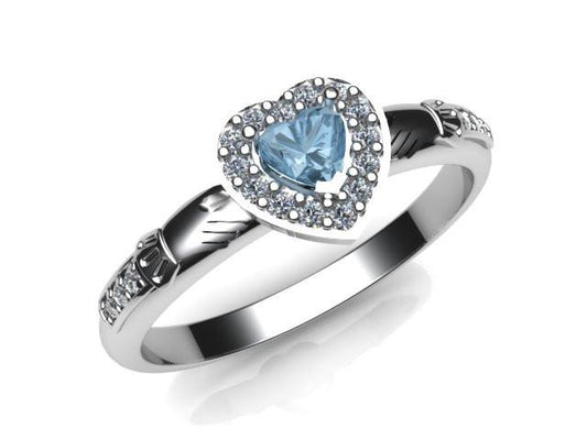 Jewelry - Ladies Real Sky Blue Topaz Gemstone Claddagh Ring, Contemporary Irish Celtic Claddagh Ring.