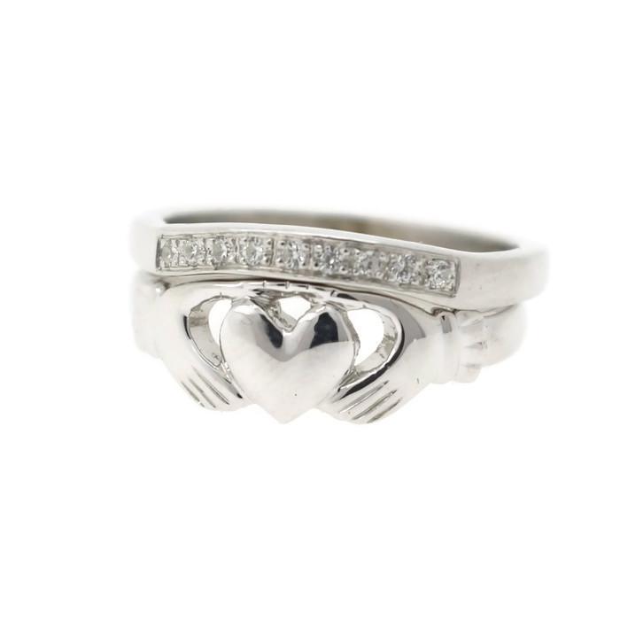 Jewelry - Modern Claddagh Ring With Matching Contemporary Stone Set Crown Ring.