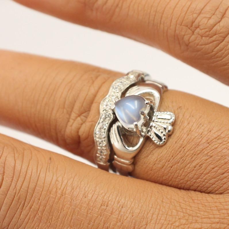 Jewelry - Moonstone Claddagh Ring And Matching Stone Set Band.
