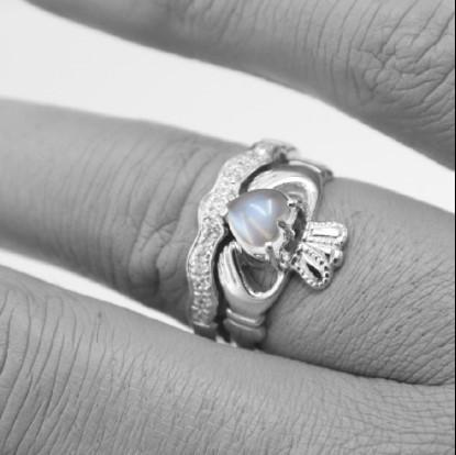 Jewelry - Moonstone Claddagh Ring And Matching Stone Set Band.