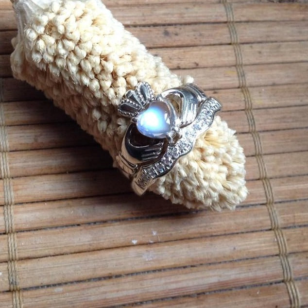 Jewelry - Moonstone Claddagh Ring And Matching Stone Set Band.