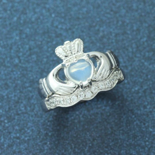 Jewelry - Moonstone Claddagh Ring And Matching Stone Set Band.