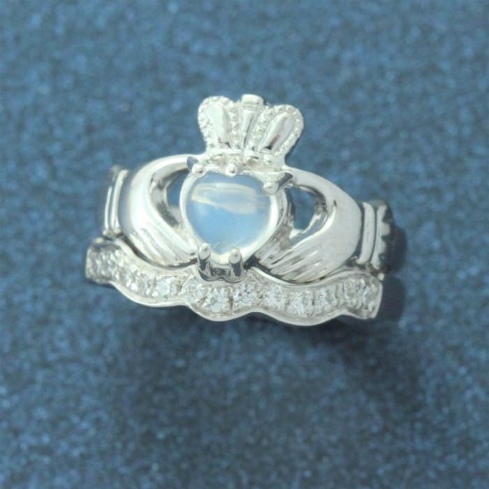 Jewelry - Moonstone Claddagh Ring And Matching Stone Set Band.