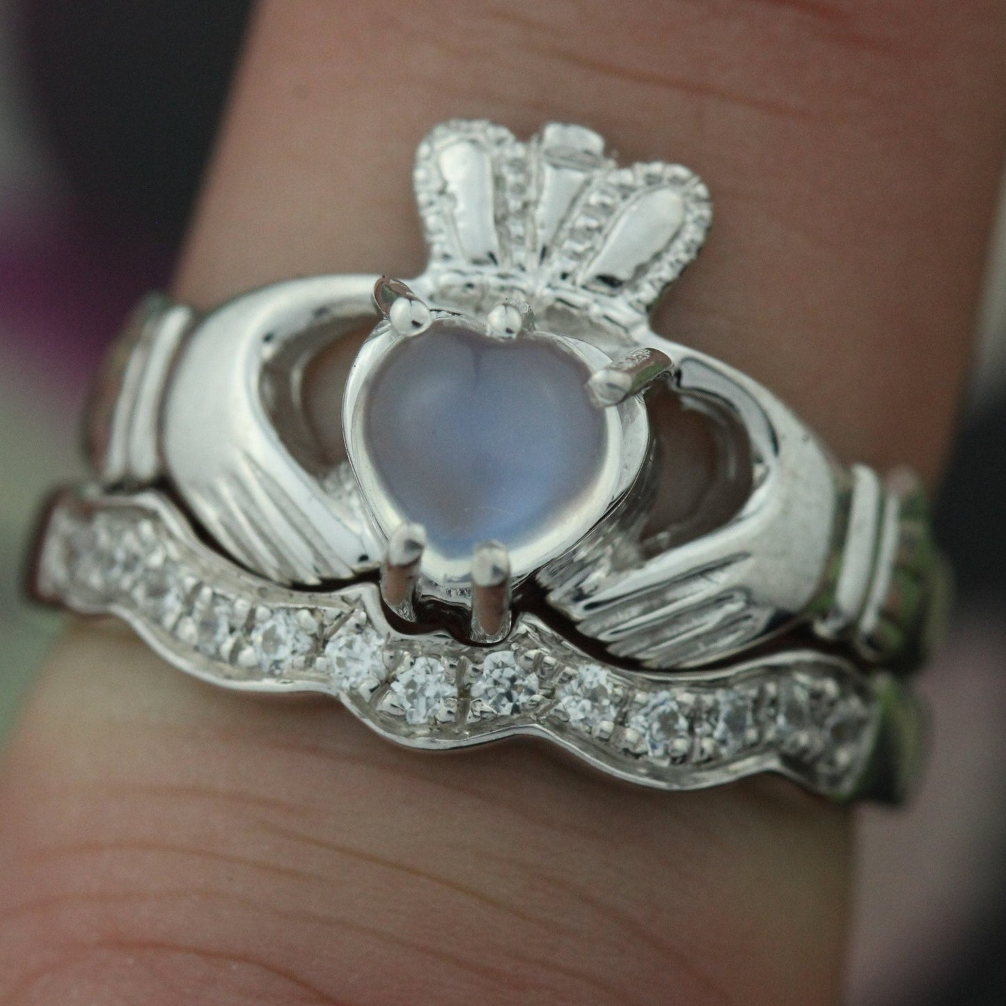 Jewelry - Moonstone Claddagh Ring And Matching Stone Set Band.