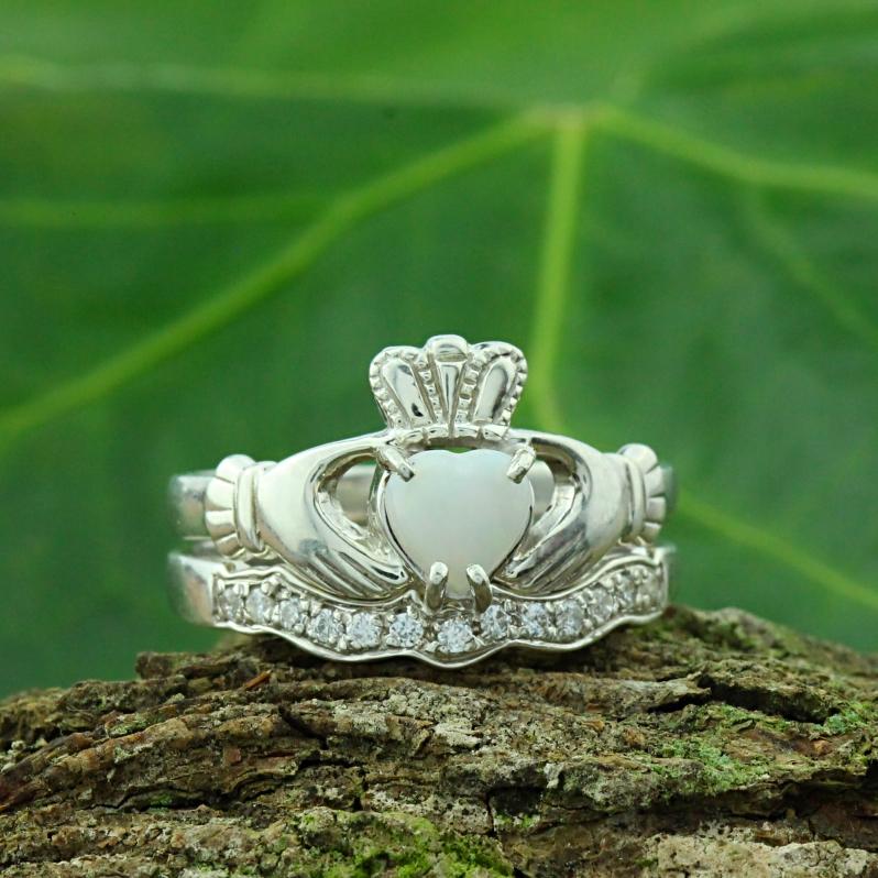 Jewelry - Opal Claddagh Ring And Matching Stone Set Band.