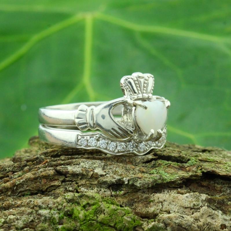 Jewelry - Opal Claddagh Ring And Matching Stone Set Band.