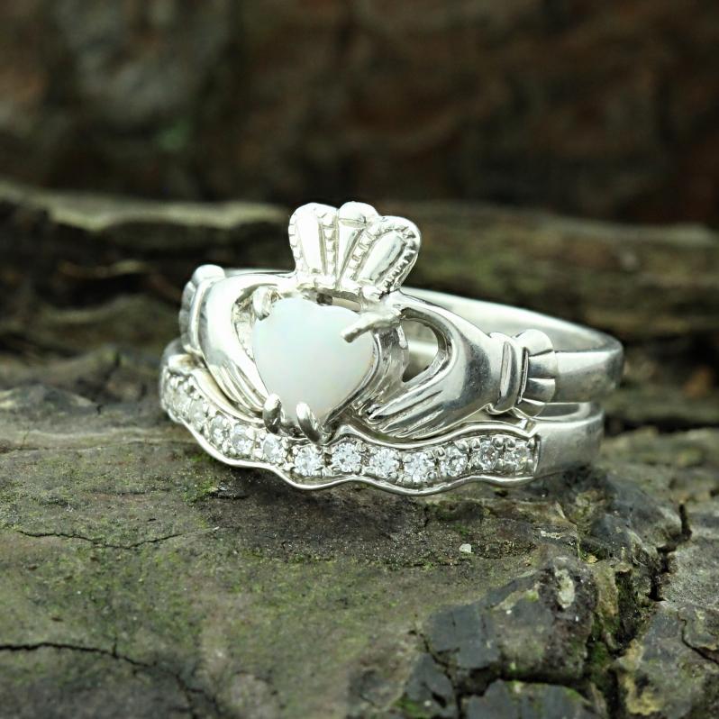 Jewelry - Opal Claddagh Ring And Matching Stone Set Band.