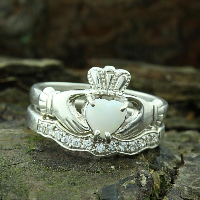 Jewelry - Opal Claddagh Ring And Matching Stone Set Band.