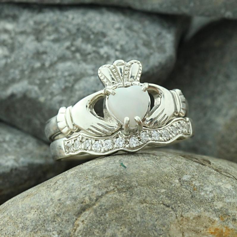 Jewelry - Opal Claddagh Ring And Matching Stone Set Band.