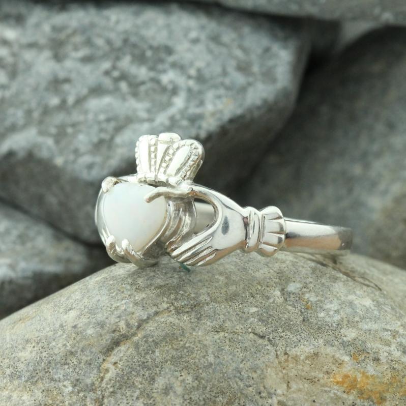 Jewelry - Opal Claddagh Ring, Ladies Silver Claddagh Ring, Set With A Real Opal.