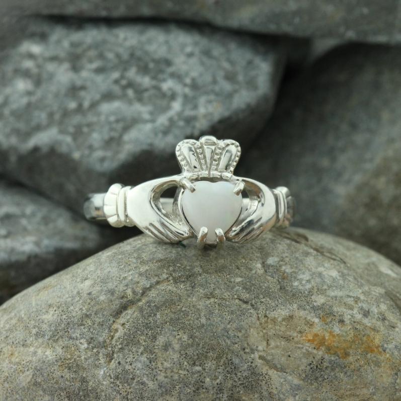 Jewelry - Opal Claddagh Ring, Ladies Silver Claddagh Ring, Set With A Real Opal.