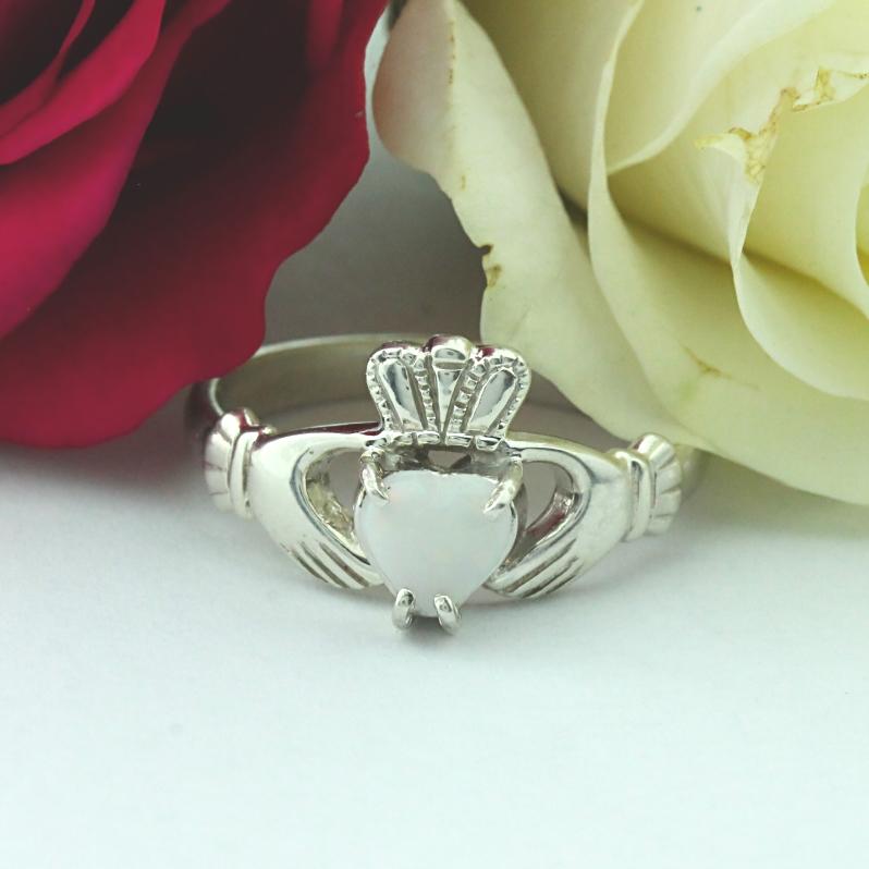 Jewelry - Opal Claddagh Ring, Ladies Silver Claddagh Ring, Set With A Real Opal.