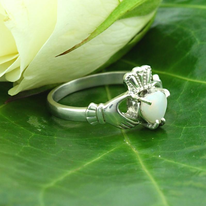 Jewelry - Opal Claddagh Ring, Ladies Silver Claddagh Ring, Set With A Real Opal.