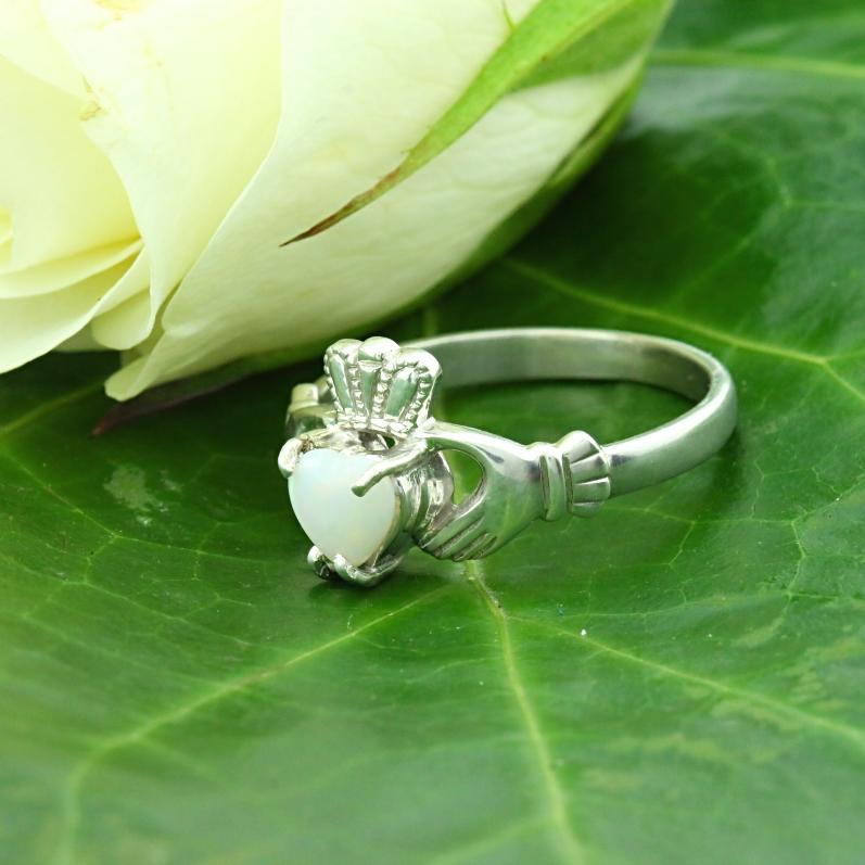 Jewelry - Opal Claddagh Ring, Ladies Silver Claddagh Ring, Set With A Real Opal.