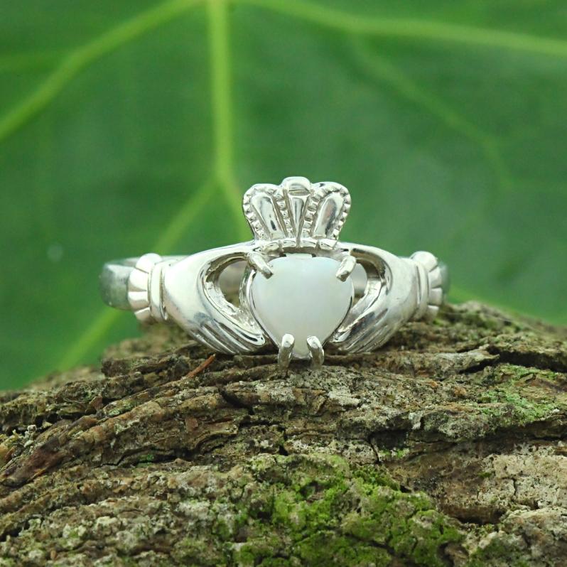 Jewelry - Opal Claddagh Ring, Ladies Silver Claddagh Ring, Set With A Real Opal.