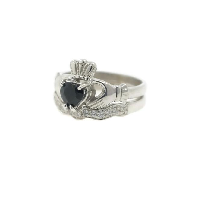 Jewelry - Real Black Sapphire Gemstone Claddagh Ring And Matching Stone Set Band.